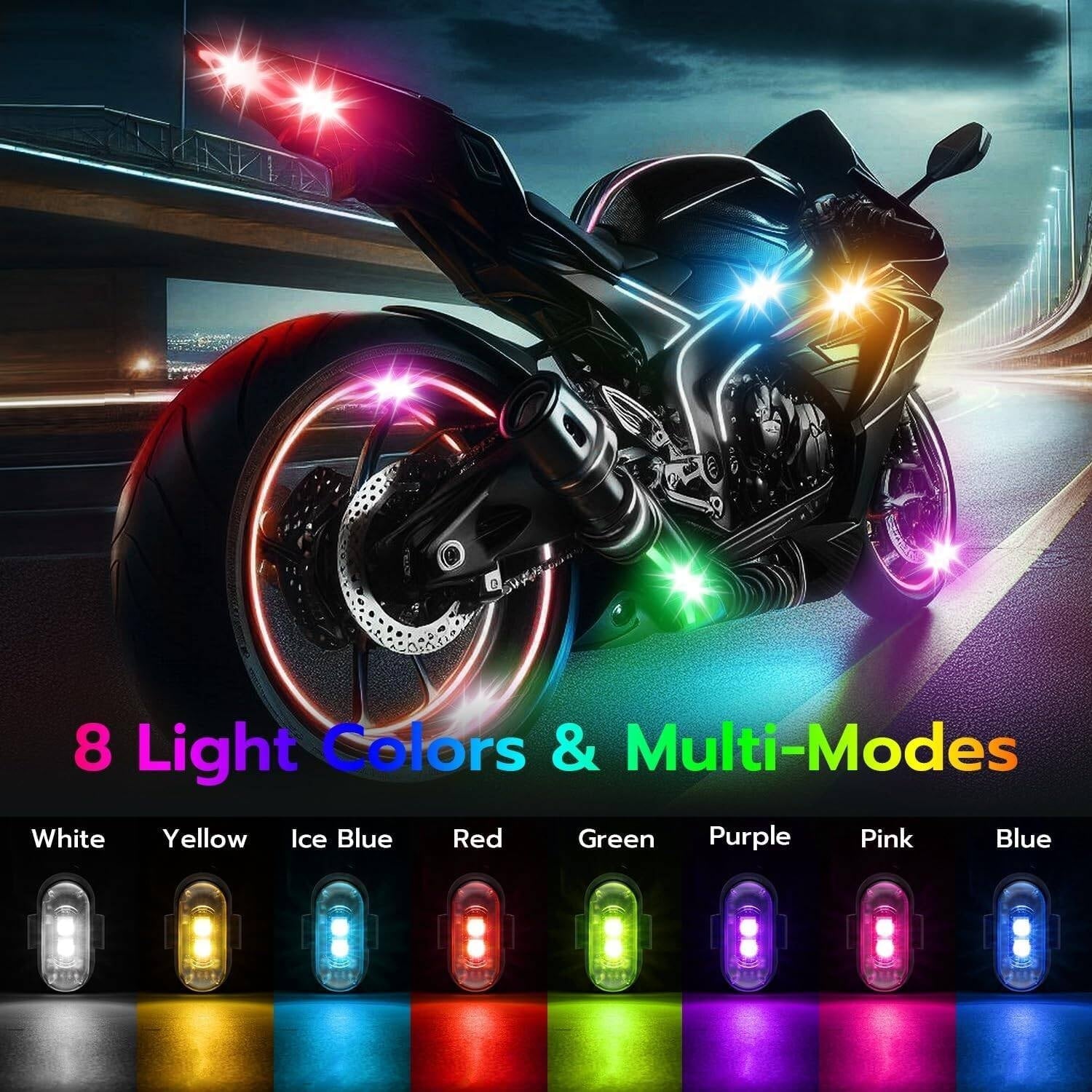 4PCS Wireless Car Interior LED Lights With Remote  7-Colour LED Lights For Signal Reminder & Decoration  Multi-Scene Use For Car Interior, Motorcycle & Temporary Needs  Portable LED Light Set