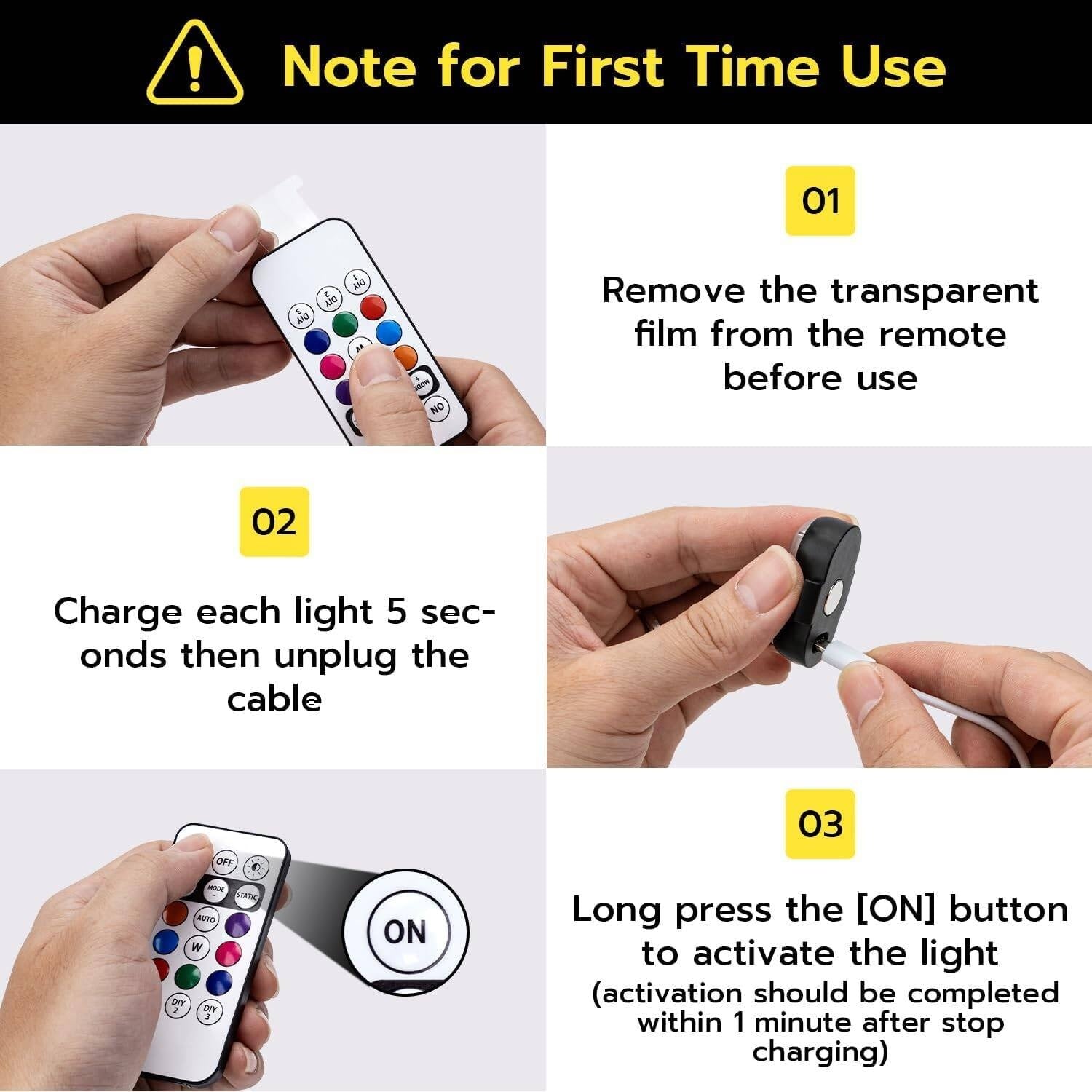 4PCS Wireless Car Interior LED Lights With Remote  7-Colour LED Lights For Signal Reminder & Decoration  Multi-Scene Use For Car Interior, Motorcycle & Temporary Needs  Portable LED Light Set
