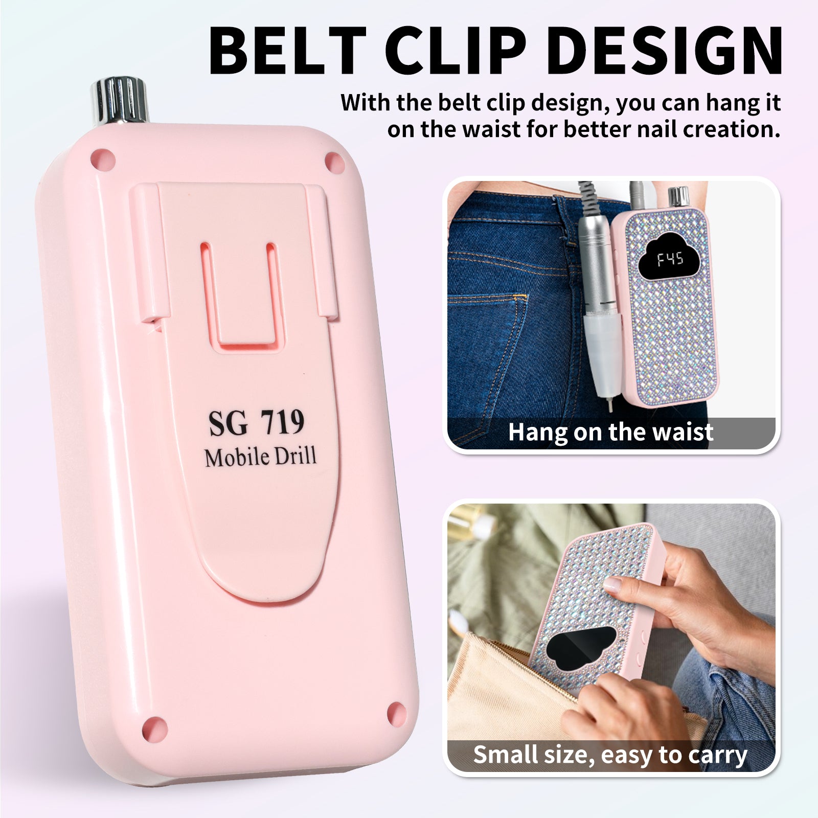 Professional Rechargeable Nail Drill Machine - 45000RPM Glitter Portable Cordless Nail Drill, Electric Nail File Kits With Bits & Base Easy Use E-File For Home & Salon Manicure Pedicure