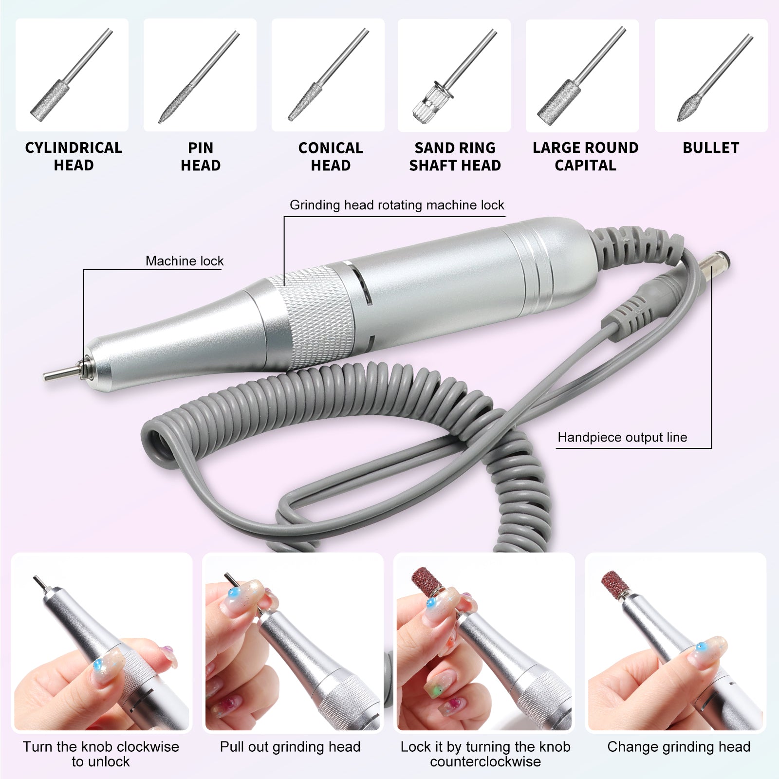 Professional Rechargeable Nail Drill Machine - 45000RPM Glitter Portable Cordless Nail Drill, Electric Nail File Kits With Bits & Base Easy Use E-File For Home & Salon Manicure Pedicure