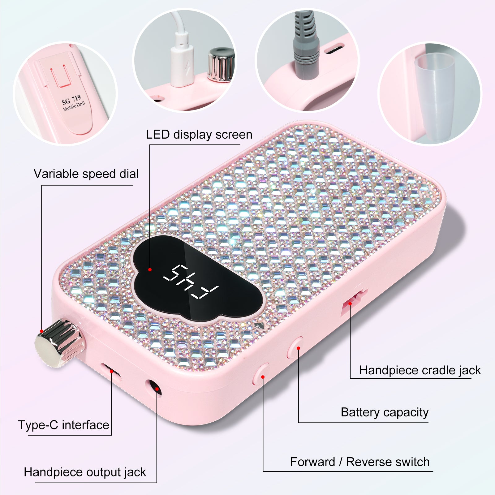 Professional Rechargeable Nail Drill Machine - 45000RPM Glitter Portable Cordless Nail Drill, Electric Nail File Kits With Bits & Base Easy Use E-File For Home & Salon Manicure Pedicure