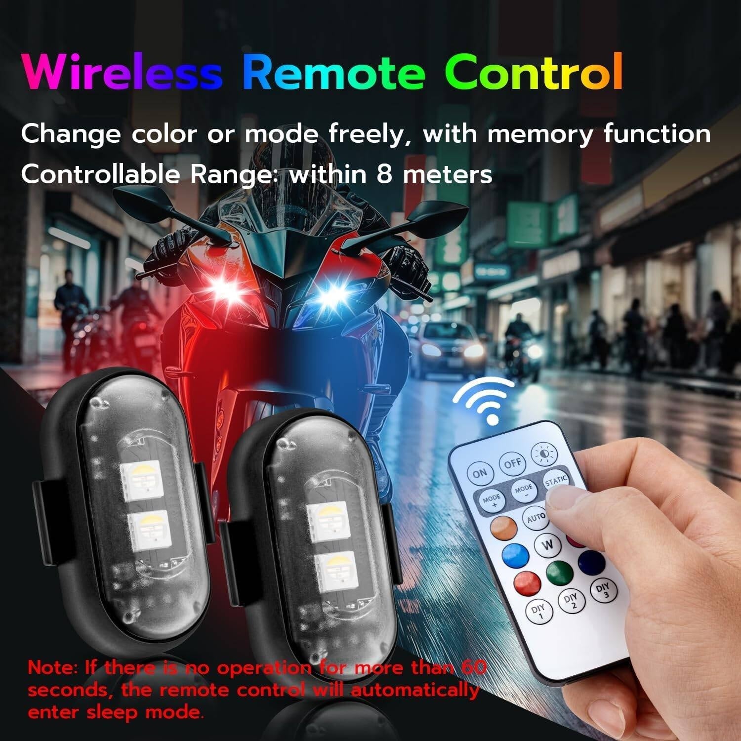 4PCS Wireless Car Interior LED Lights With Remote  7-Colour LED Lights For Signal Reminder & Decoration  Multi-Scene Use For Car Interior, Motorcycle & Temporary Needs  Portable LED Light Set