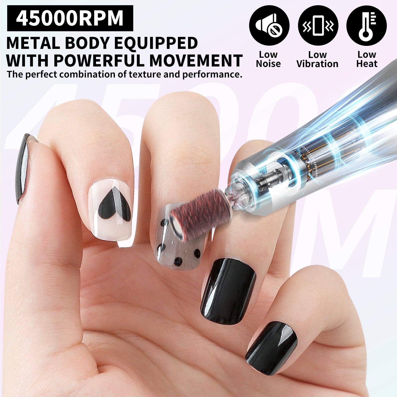 Professional Rechargeable Nail Drill Machine - 45000RPM Glitter Portable Cordless Nail Drill, Electric Nail File Kits With Bits & Base Easy Use E-File For Home & Salon Manicure Pedicure